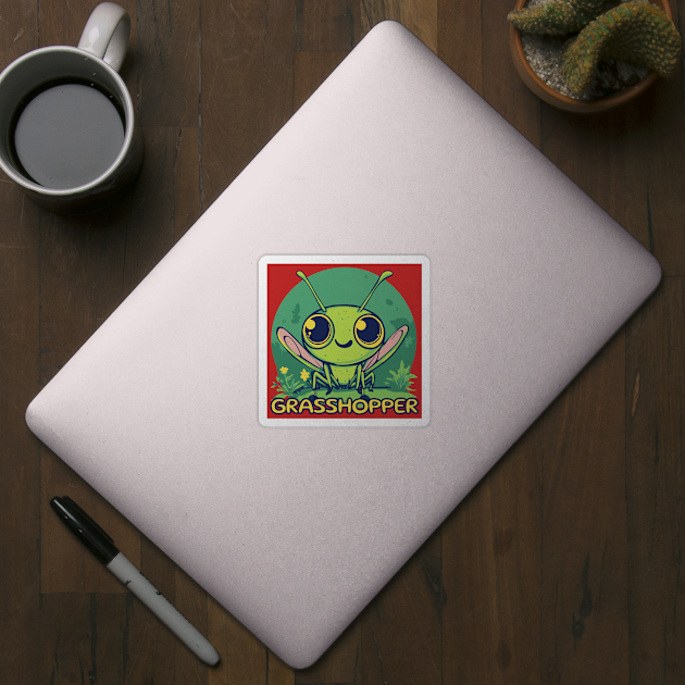 Cute Cartoon Grasshopper - Retro Green by TuncGK